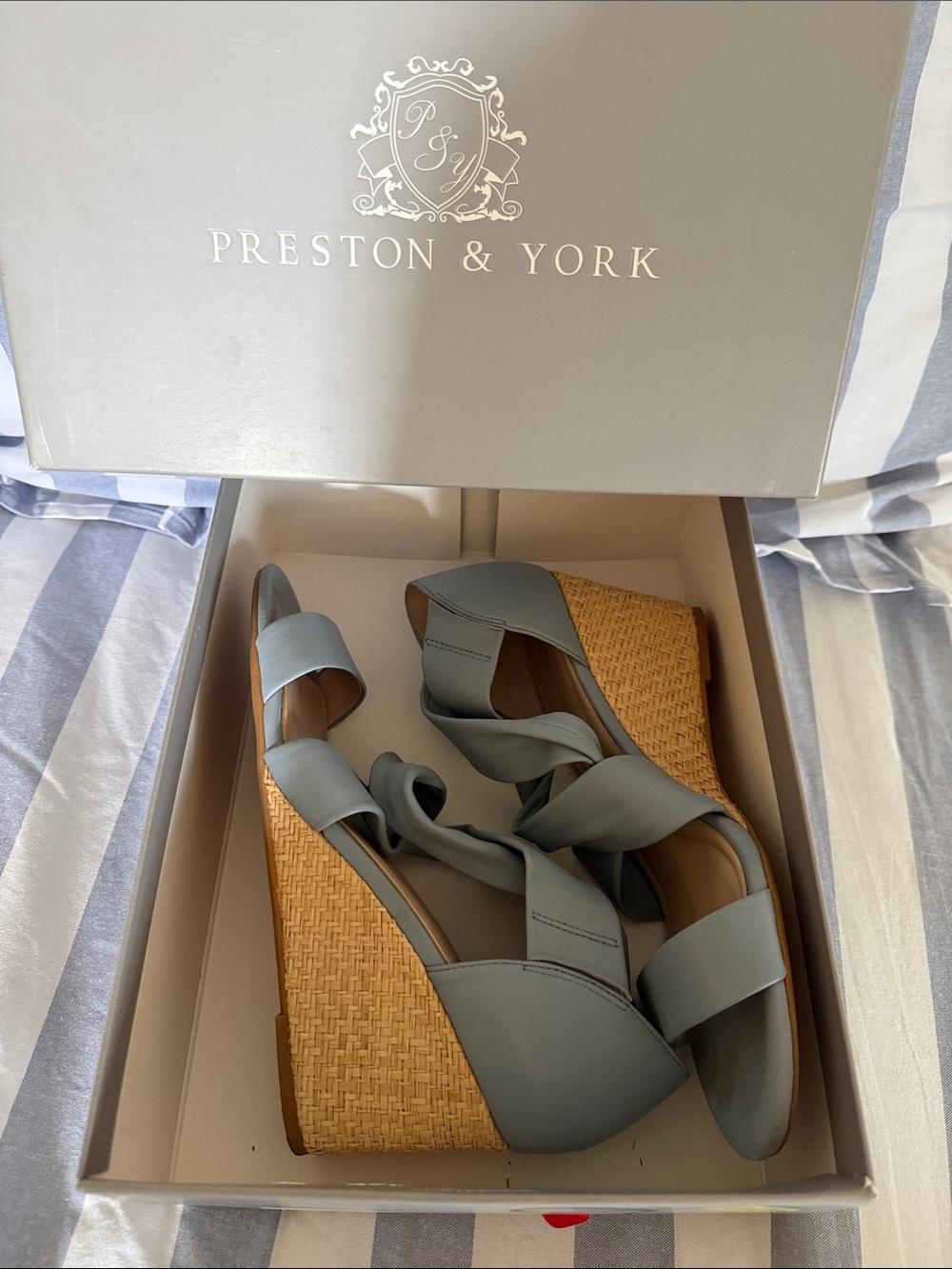 Preston & York Woven Wedge Sandals in Light Blue
